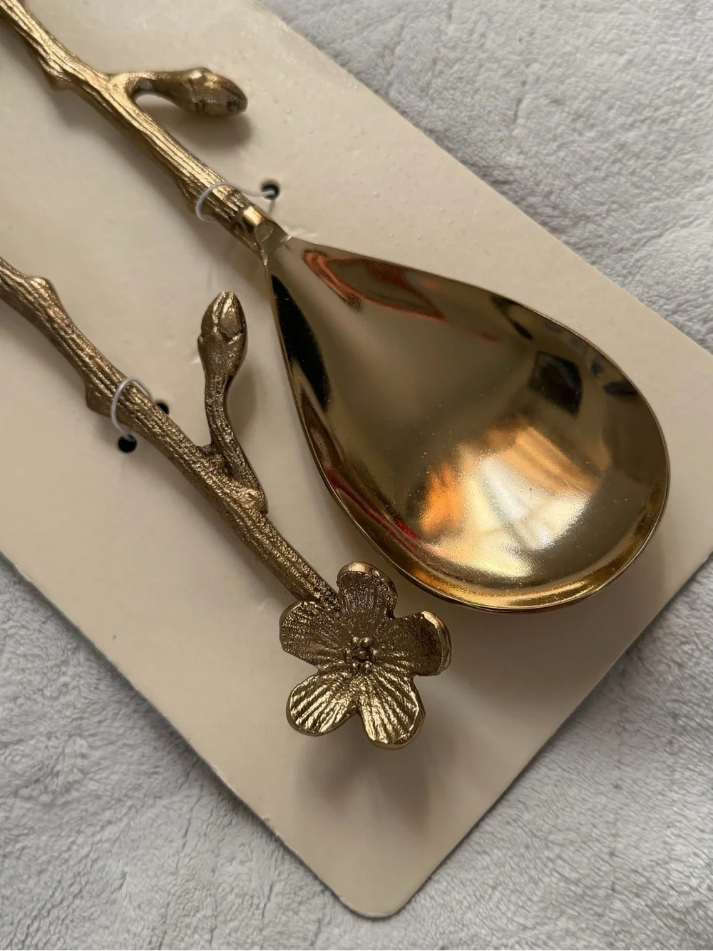 NWT Handcrafted in India Floral Salad Serving Set | Gold Branch & Blossom